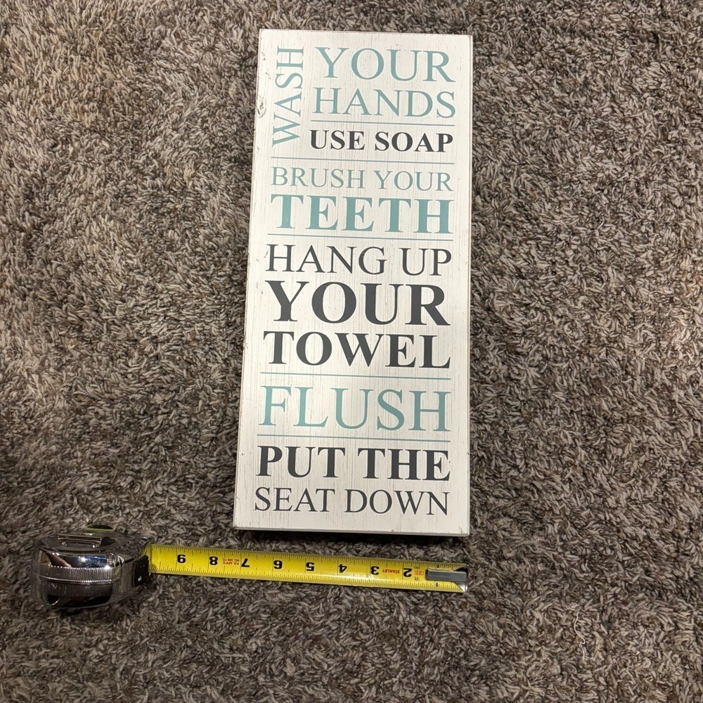 Bathroom Wall Sign with Blue and Black Text - Picture 2 of 2